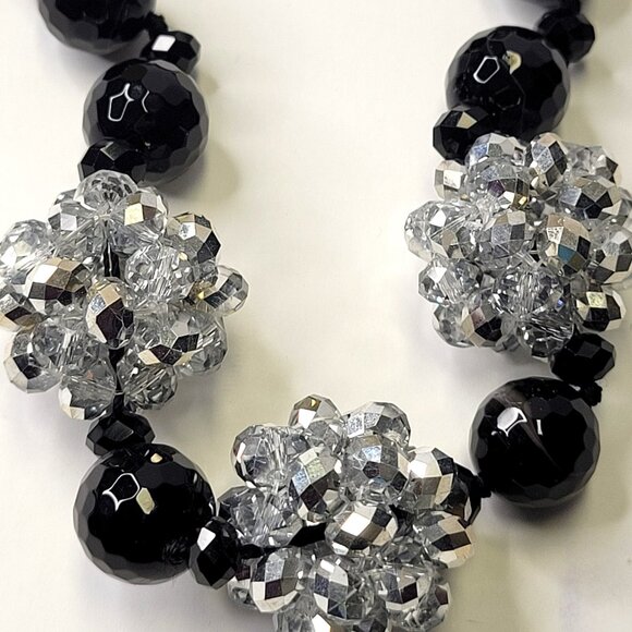 Clear Glass Crystal and Black Bead Necklace Set with Earrings - Picture 6 of 9